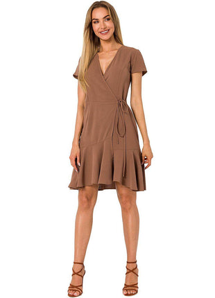 Airy Overlap Dress with Side Tie, Ruffle & Short Sleeves - MimiStylez