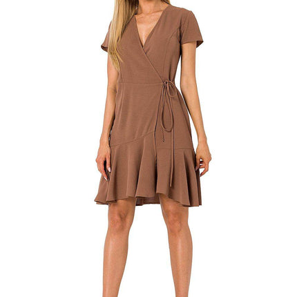 Airy Overlap Dress with Side Tie, Ruffle & Short Sleeves - MimiStylez