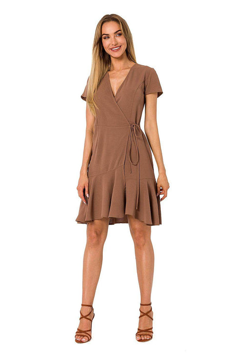 Airy Overlap Dress with Side Tie, Ruffle & Short Sleeves - MimiStylez