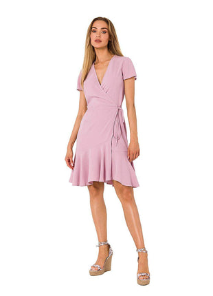 Airy Overlap Dress with Side Tie, Ruffle & Short Sleeves - MimiStylez
