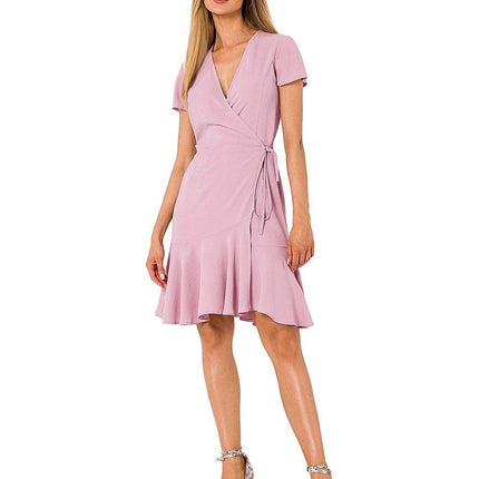 Airy Overlap Dress with Side Tie, Ruffle & Short Sleeves - MimiStylez
