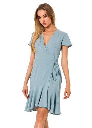 Airy Overlap Dress with Side Tie, Ruffle & Short Sleeves - MimiStylez
