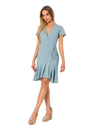 Airy Overlap Dress with Side Tie, Ruffle & Short Sleeves - MimiStylez