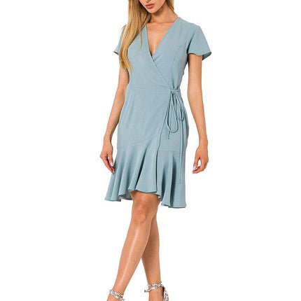 Airy Overlap Dress with Side Tie, Ruffle & Short Sleeves - MimiStylez