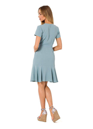 Airy Overlap Dress with Side Tie, Ruffle & Short Sleeves - MimiStylez
