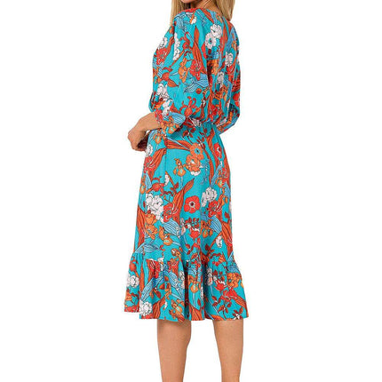 Summer Floral Midi Dress with Ruffle, Envelope Neckline & Elastic Waistband - MimiStylez