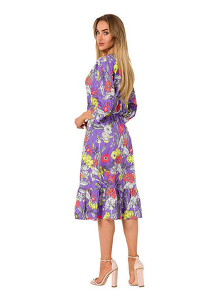 Summer Floral Midi Dress with Ruffle, Envelope Neckline & Elastic Waistband - MimiStylez
