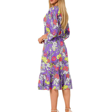 Summer Floral Midi Dress with Ruffle, Envelope Neckline & Elastic Waistband - MimiStylez