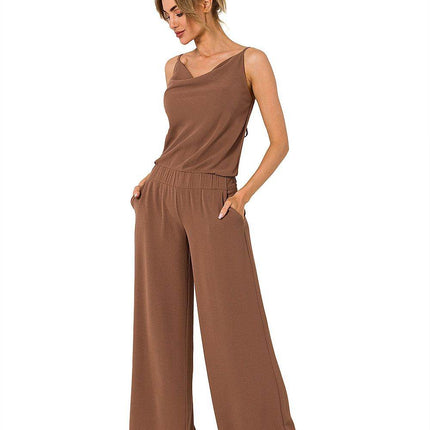 Draped Neckline Pantsuit with Tie-Back Straps and Elastic Waist - MimiStylez