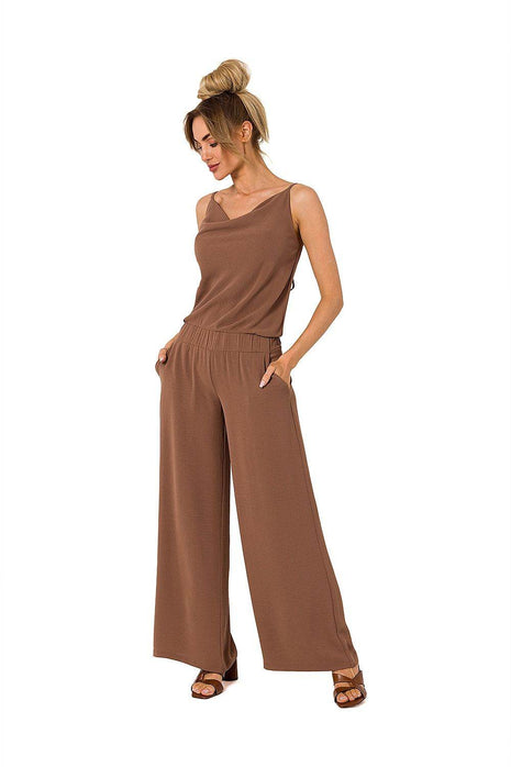 Draped Neckline Pantsuit with Tie-Back Straps and Elastic Waist - MimiStylez