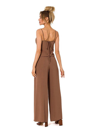 Draped Neckline Pantsuit with Tie-Back Straps and Elastic Waist - MimiStylez