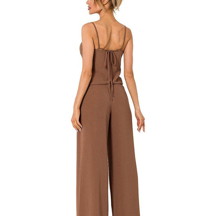 Draped Neckline Pantsuit with Tie-Back Straps and Elastic Waist - MimiStylez