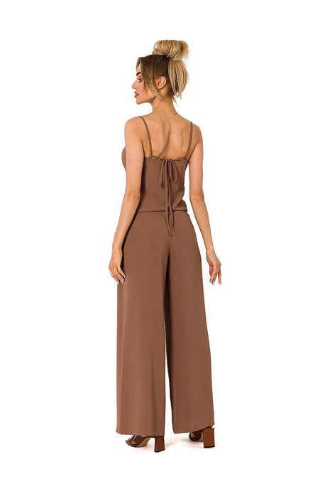 Draped Neckline Pantsuit with Tie-Back Straps and Elastic Waist - MimiStylez