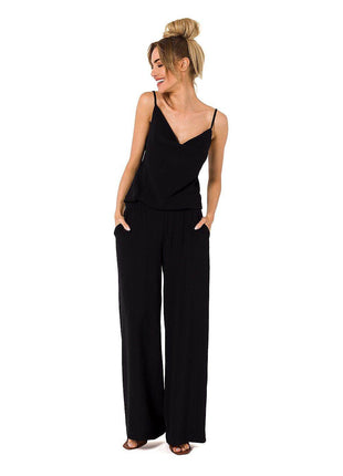 Draped Neckline Pantsuit with Tie-Back Straps and Elastic Waist - MimiStylez