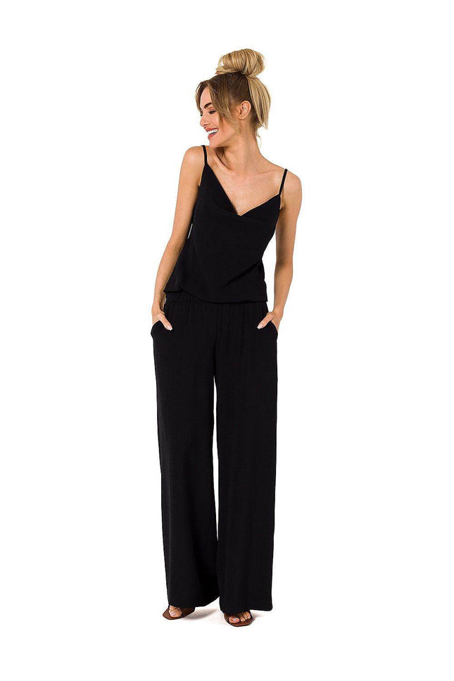 Draped Neckline Pantsuit with Tie-Back Straps and Elastic Waist - MimiStylez