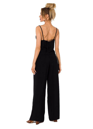 Draped Neckline Pantsuit with Tie-Back Straps and Elastic Waist - MimiStylez