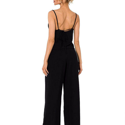 Draped Neckline Pantsuit with Tie-Back Straps and Elastic Waist - MimiStylez