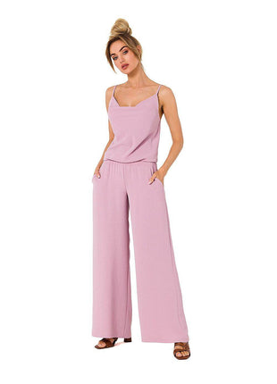 Draped Neckline Pantsuit with Tie-Back Straps and Elastic Waist - MimiStylez