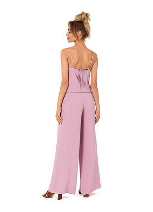 Draped Neckline Pantsuit with Tie-Back Straps and Elastic Waist - MimiStylez