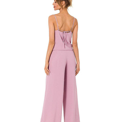 Draped Neckline Pantsuit with Tie-Back Straps and Elastic Waist - MimiStylez
