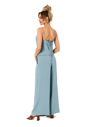 Draped Neckline Pantsuit with Tie-Back Straps and Elastic Waist - MimiStylez