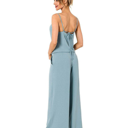 Draped Neckline Pantsuit with Tie-Back Straps and Elastic Waist - MimiStylez