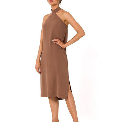Crepe Dress with Halter Neckline & Open Back - MimiStylez