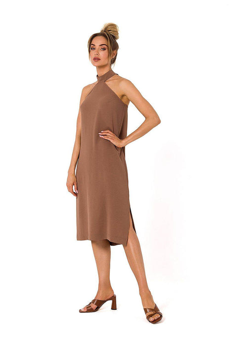 Crepe Dress with Halter Neckline & Open Back - MimiStylez