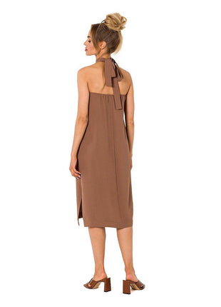 Crepe Dress with Halter Neckline & Open Back - MimiStylez