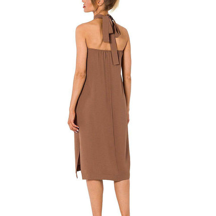 Crepe Dress with Halter Neckline & Open Back - MimiStylez