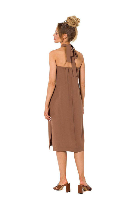Crepe Dress with Halter Neckline & Open Back - MimiStylez
