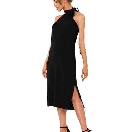 Crepe Dress with Halter Neckline & Open Back - MimiStylez