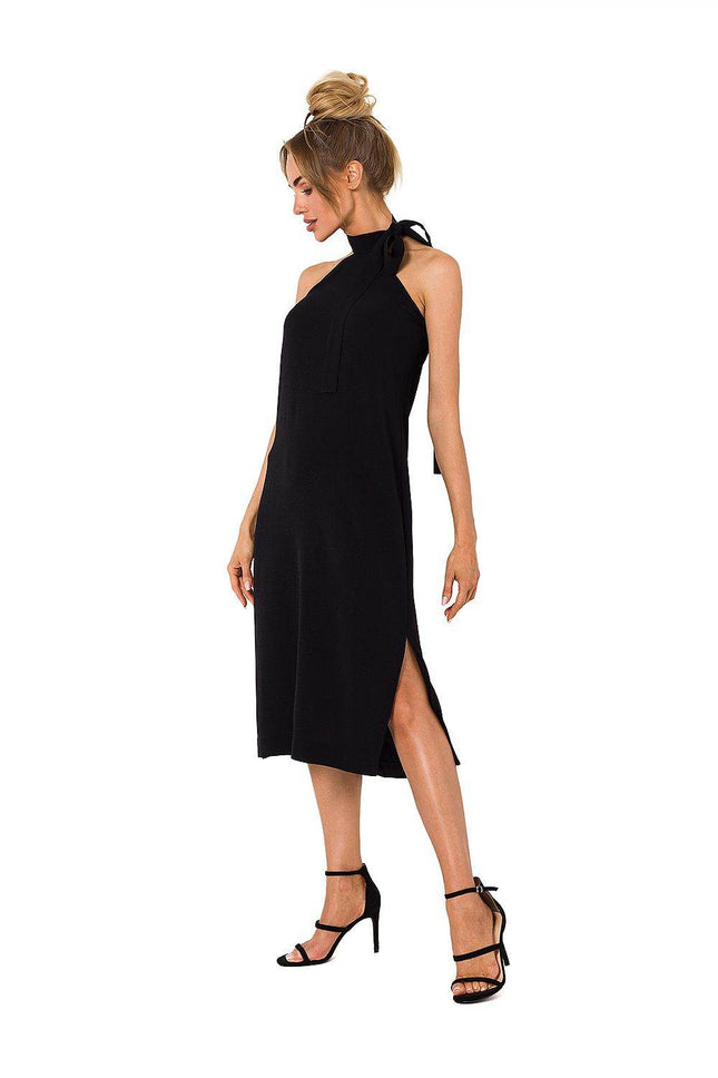 Crepe Dress with Halter Neckline & Open Back - MimiStylez