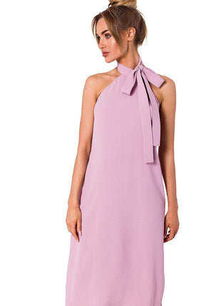 Crepe Dress with Halter Neckline & Open Back - MimiStylez