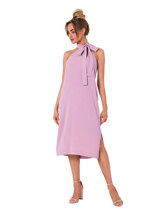 Crepe Dress with Halter Neckline & Open Back - MimiStylez