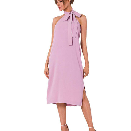 Crepe Dress with Halter Neckline & Open Back - MimiStylez
