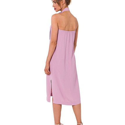Crepe Dress with Halter Neckline & Open Back - MimiStylez