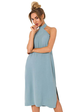 Crepe Dress with Halter Neckline & Open Back - MimiStylez