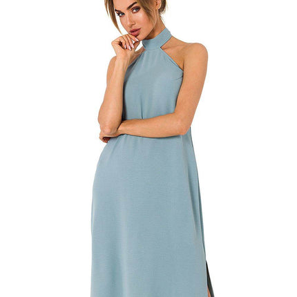 Crepe Dress with Halter Neckline & Open Back - MimiStylez