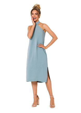 Crepe Dress with Halter Neckline & Open Back - MimiStylez