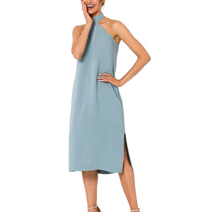 Crepe Dress with Halter Neckline & Open Back - MimiStylez
