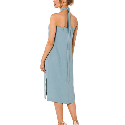 Crepe Dress with Halter Neckline & Open Back - MimiStylez