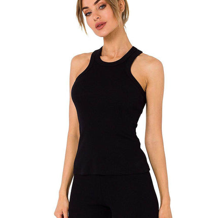 Ribbed Cotton Top with Deep Front & Back Cutouts - MimiStylez