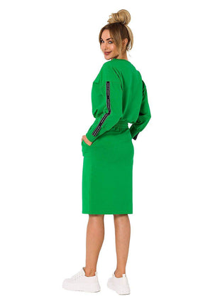 Knit Ctton Sweatshirt Skirt with Front Pockets and Elastic Waistband - MimiStylez