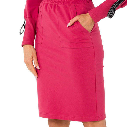 Knit Ctton Sweatshirt Skirt with Front Pockets and Elastic Waistband - MimiStylez