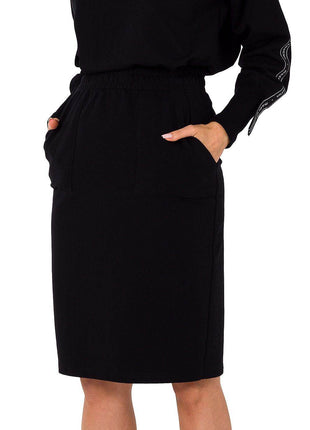 Knit Ctton Sweatshirt Skirt with Front Pockets and Elastic Waistband - MimiStylez