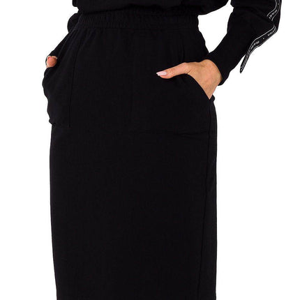 Knit Ctton Sweatshirt Skirt with Front Pockets and Elastic Waistband - MimiStylez