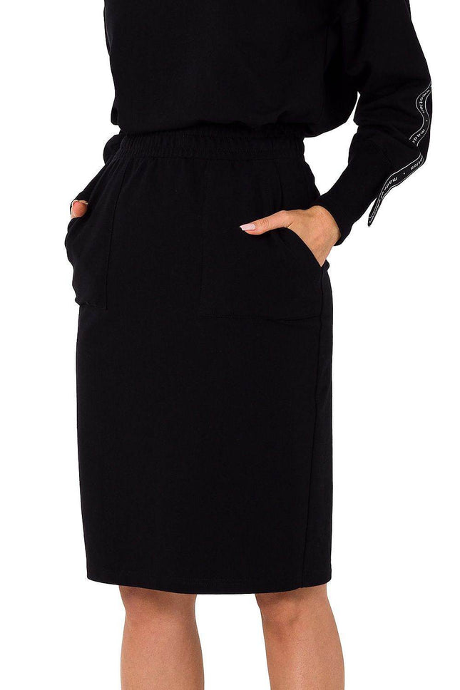 Knit Ctton Sweatshirt Skirt with Front Pockets and Elastic Waistband - MimiStylez