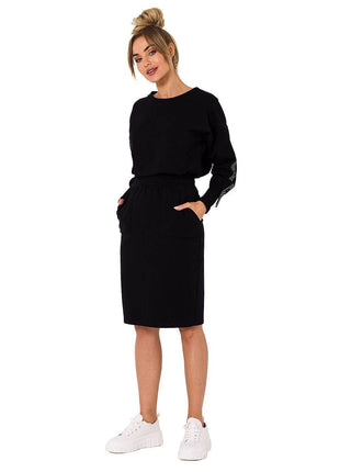 Knit Ctton Sweatshirt Skirt with Front Pockets and Elastic Waistband - MimiStylez