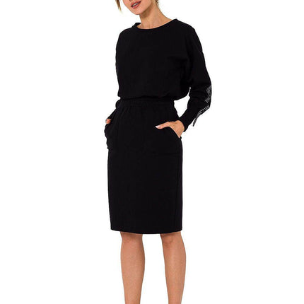Knit Ctton Sweatshirt Skirt with Front Pockets and Elastic Waistband - MimiStylez
